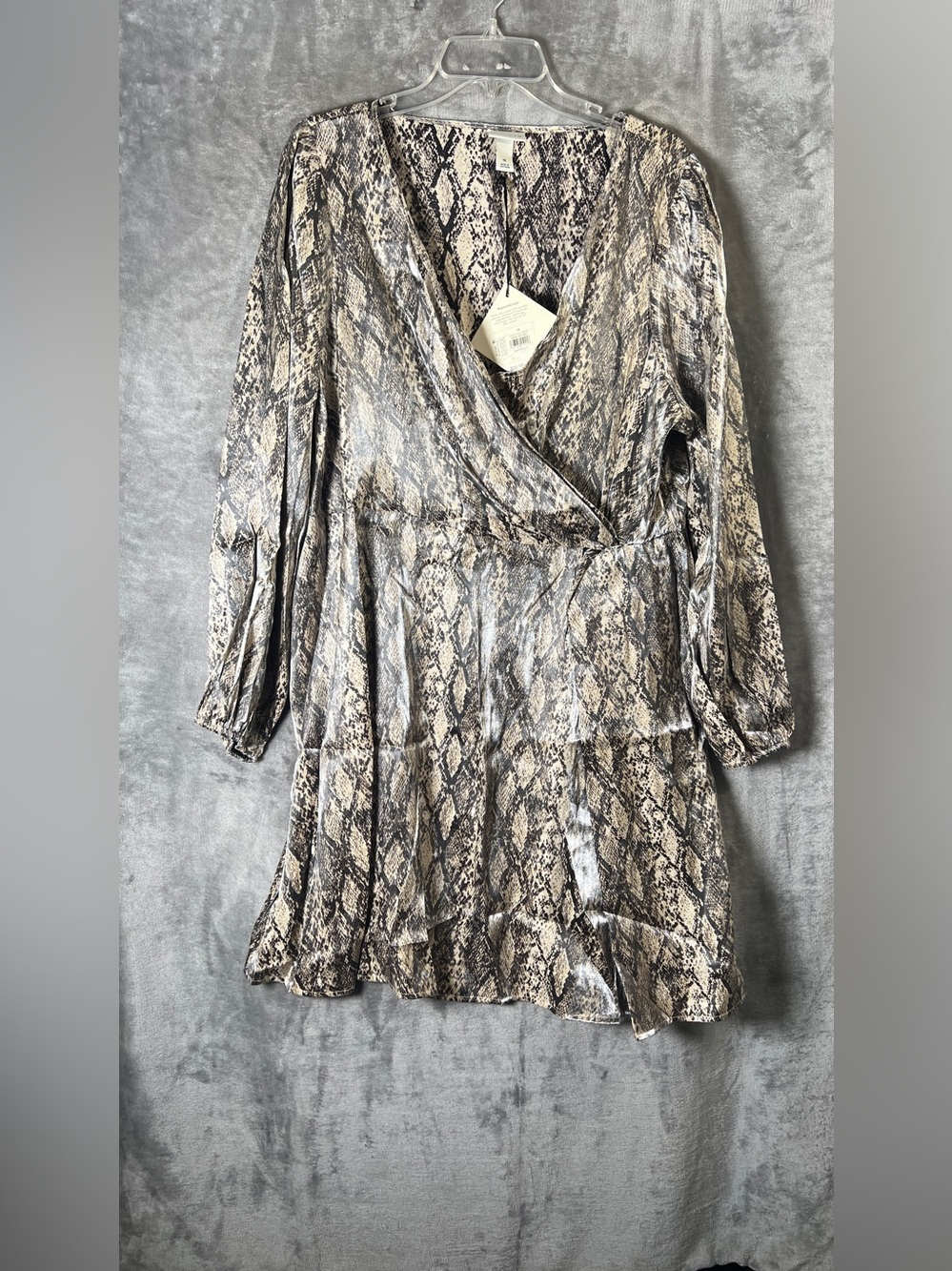 Ava & Viv Neutral Snake-Print Long Sleeve Wrap Dress